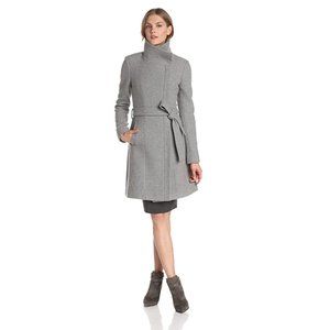 Vince Camuto Grey Funnel Neck Wool Coat w/ Studded Sleeves Sz M